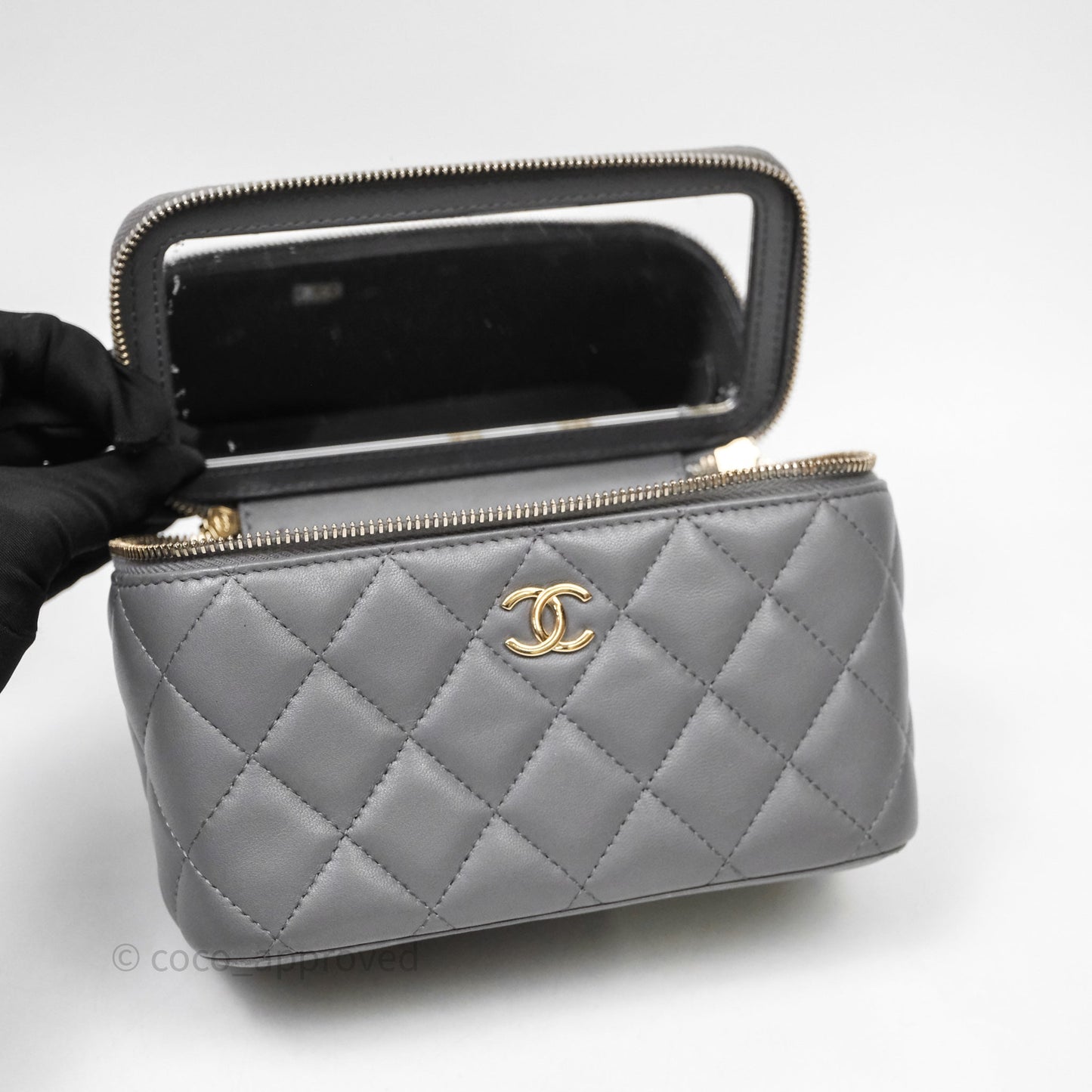 Chanel Vanity Rectangular Top Handle Grey Lambskin Gold Hardware