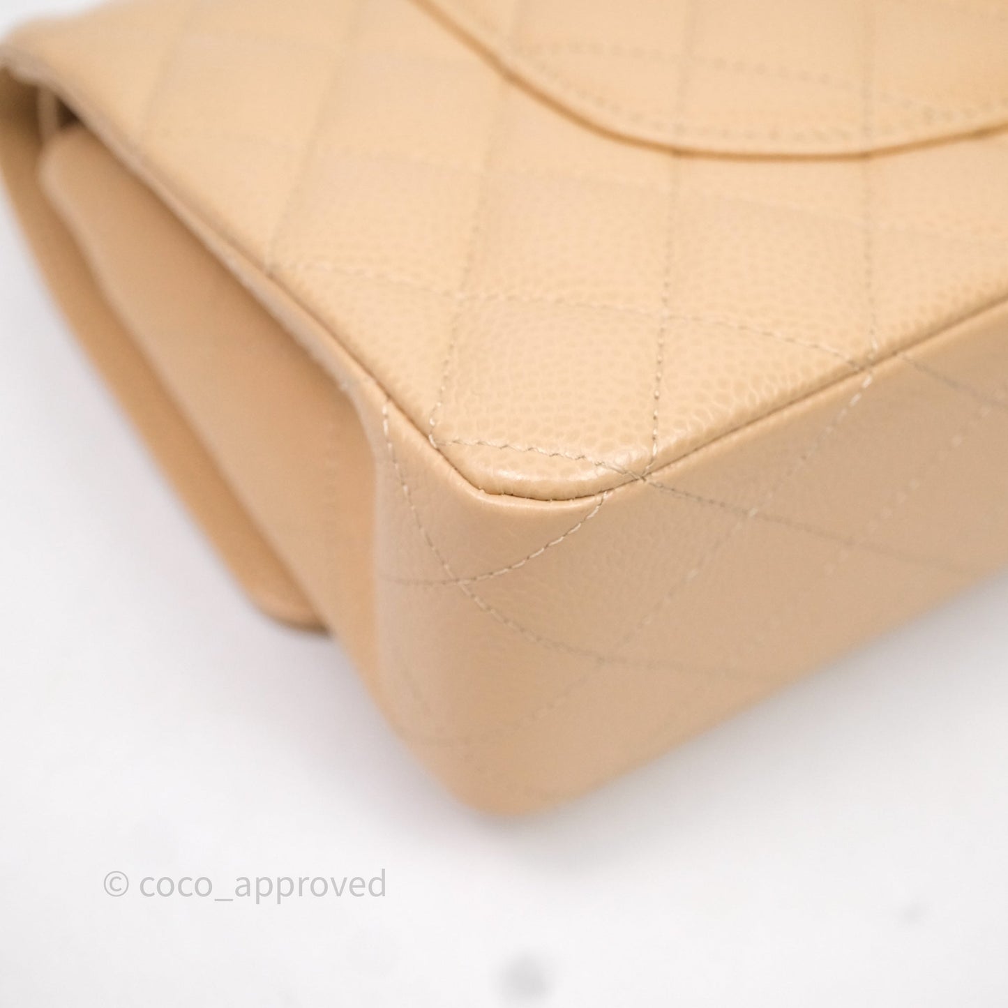 Chanel Classic M/L Medium Flap Quilted Beige Caviar Silver Hardware