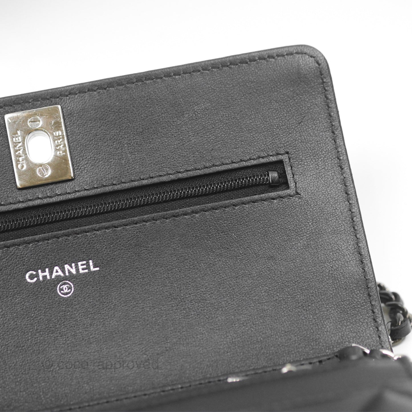 Chanel Gradient CC Wallet On Chain WOC Black Lambskin Silver Hardware 23K