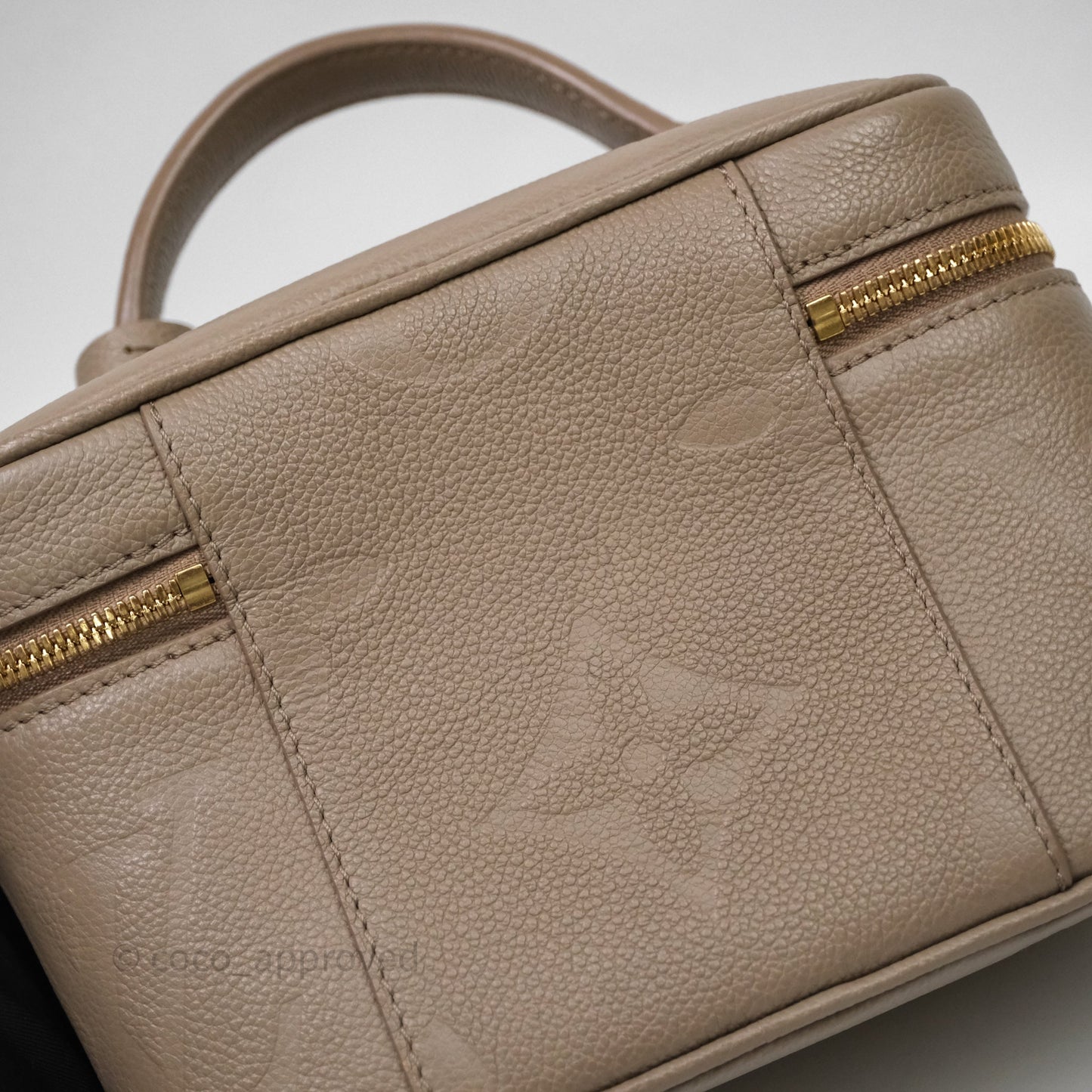 Louis Vuitton Monogram Empreinte Tourterelle Vanity PM Beige Gold Hardware