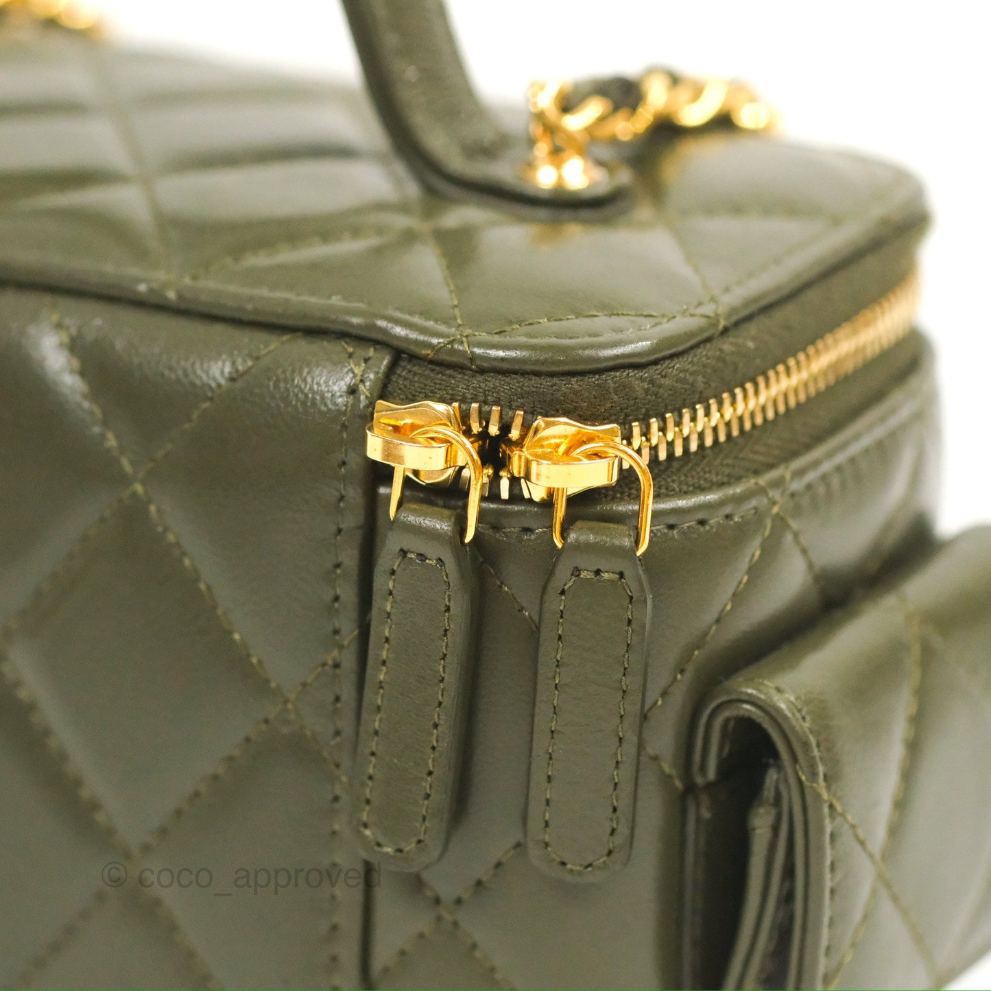 Chanel Cargo Pocket Top Handle Vanity with Chain Khaki Green Lambskin 22K