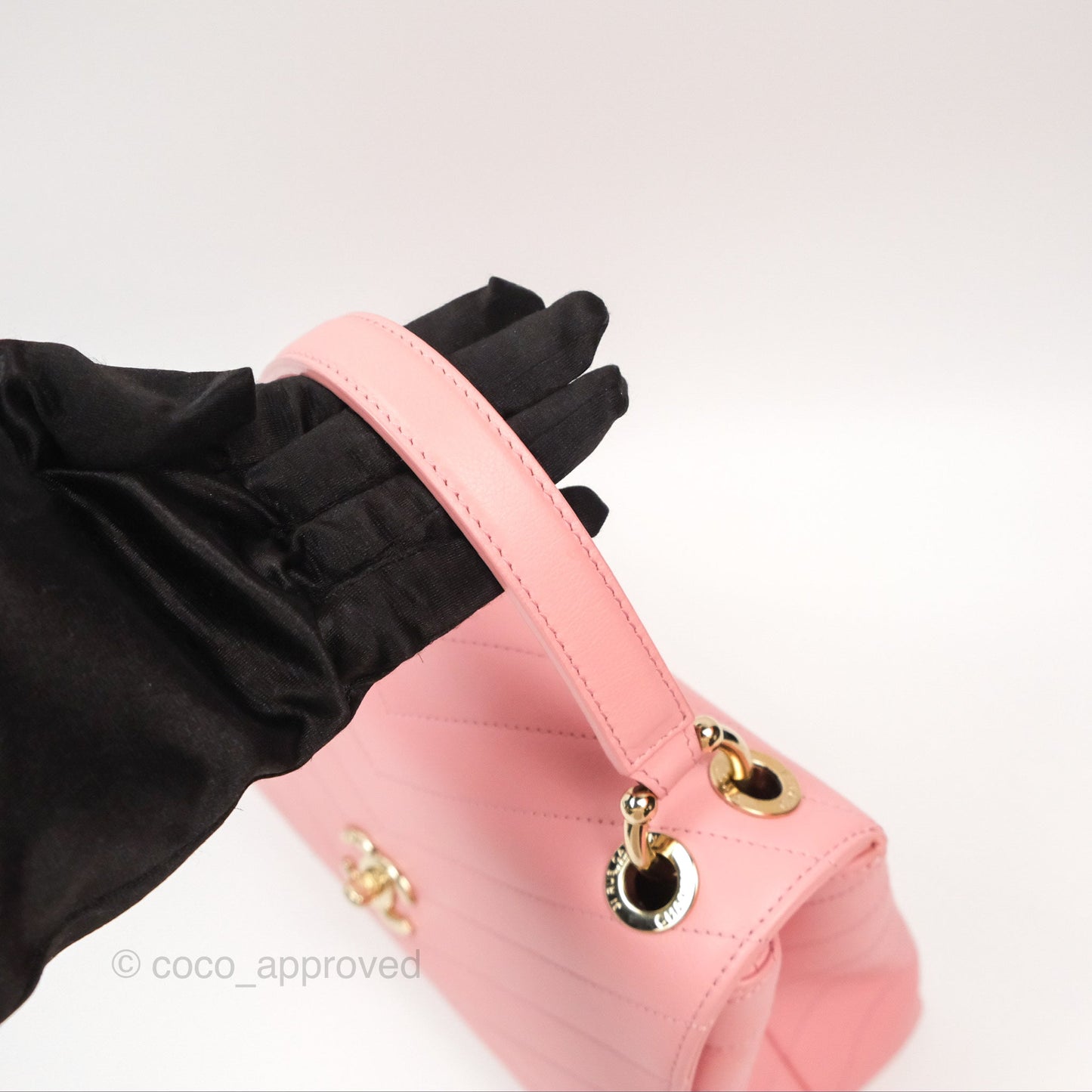 Chanel Small Chevron Chic Top Handle Flap Pink Grained Calfskin Gold Hardware