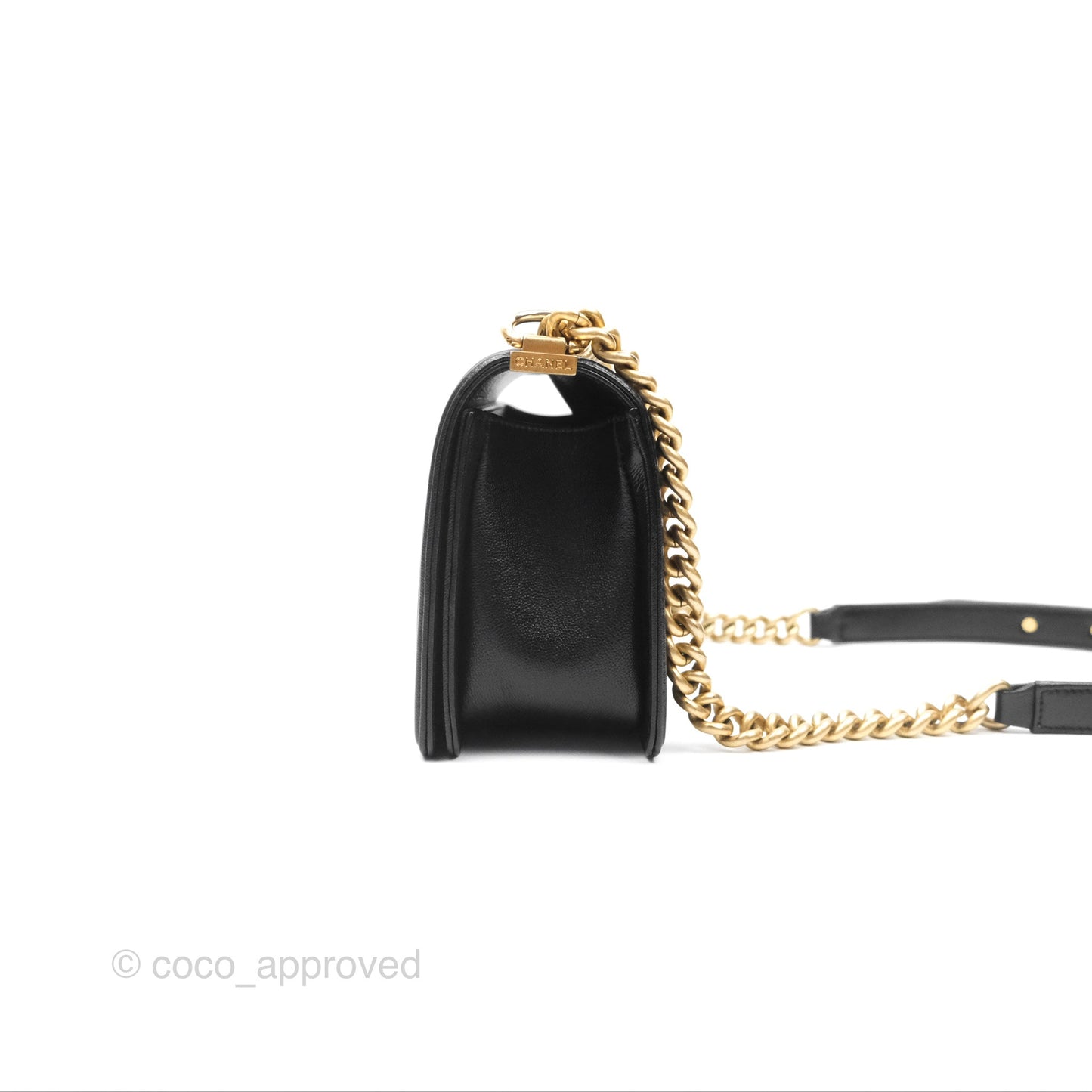 Chanel Medium Boy Chevron Black Caviar Aged Gold Hardware