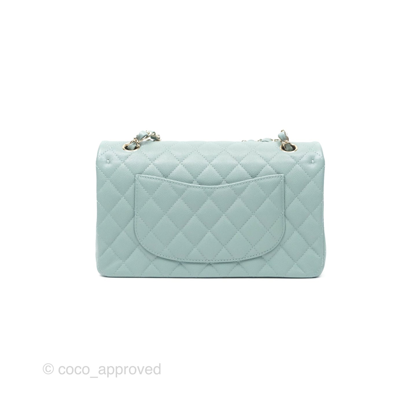 Chanel Classic M/L Medium Flap Quilted Tiffany Seafoam Green Caviar Gold Hardware