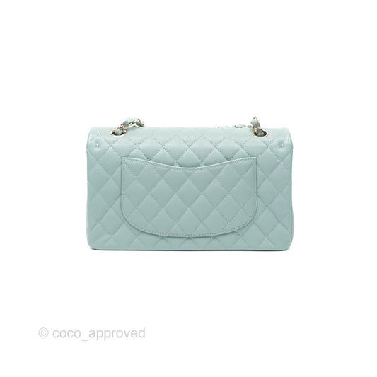 Chanel Classic M/L Medium Flap Quilted Tiffany Seafoam Green Caviar Gold Hardware