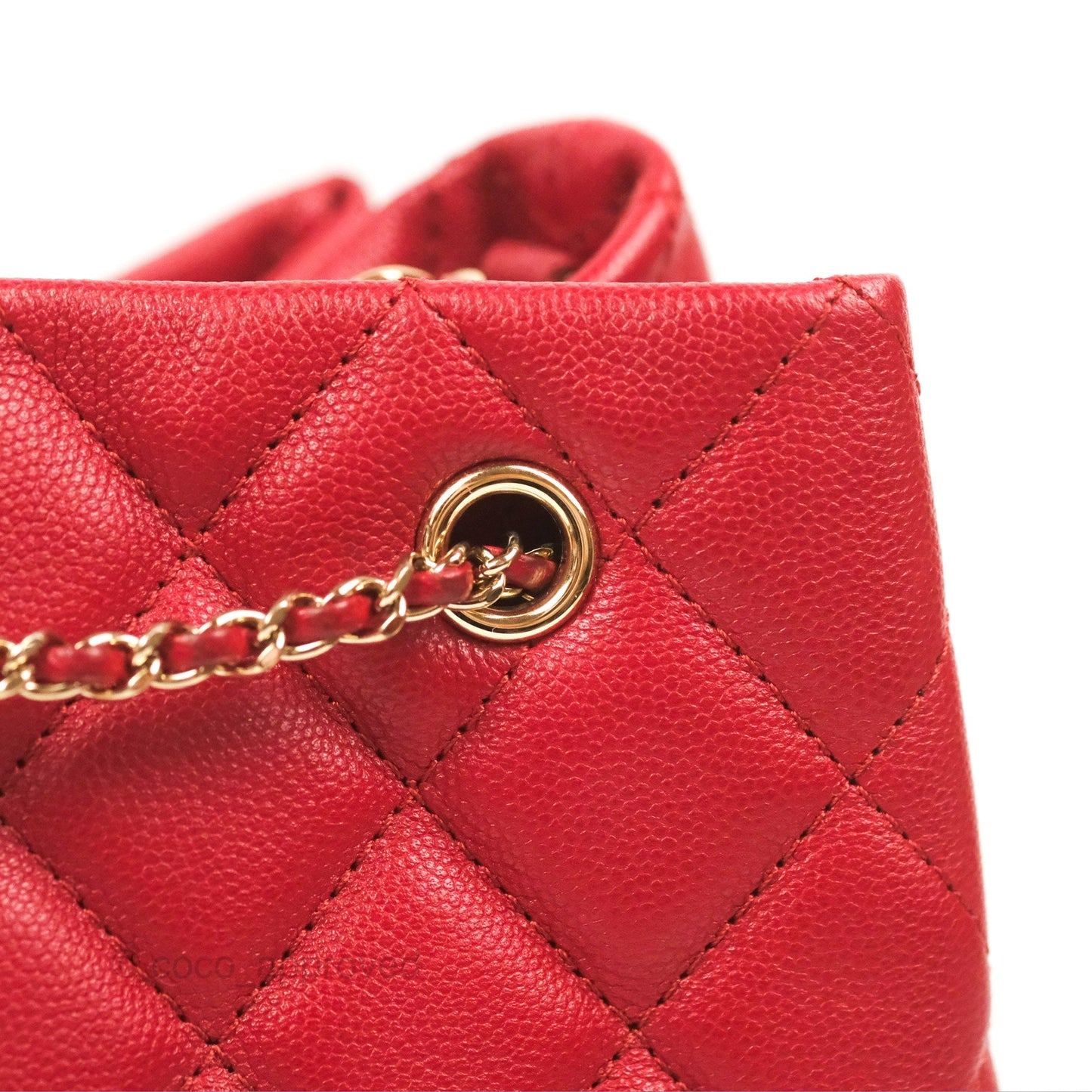 Chanel Medium Quilted Rolled Up Bucket Drawstring Bag Red Caviar Gold Hardware