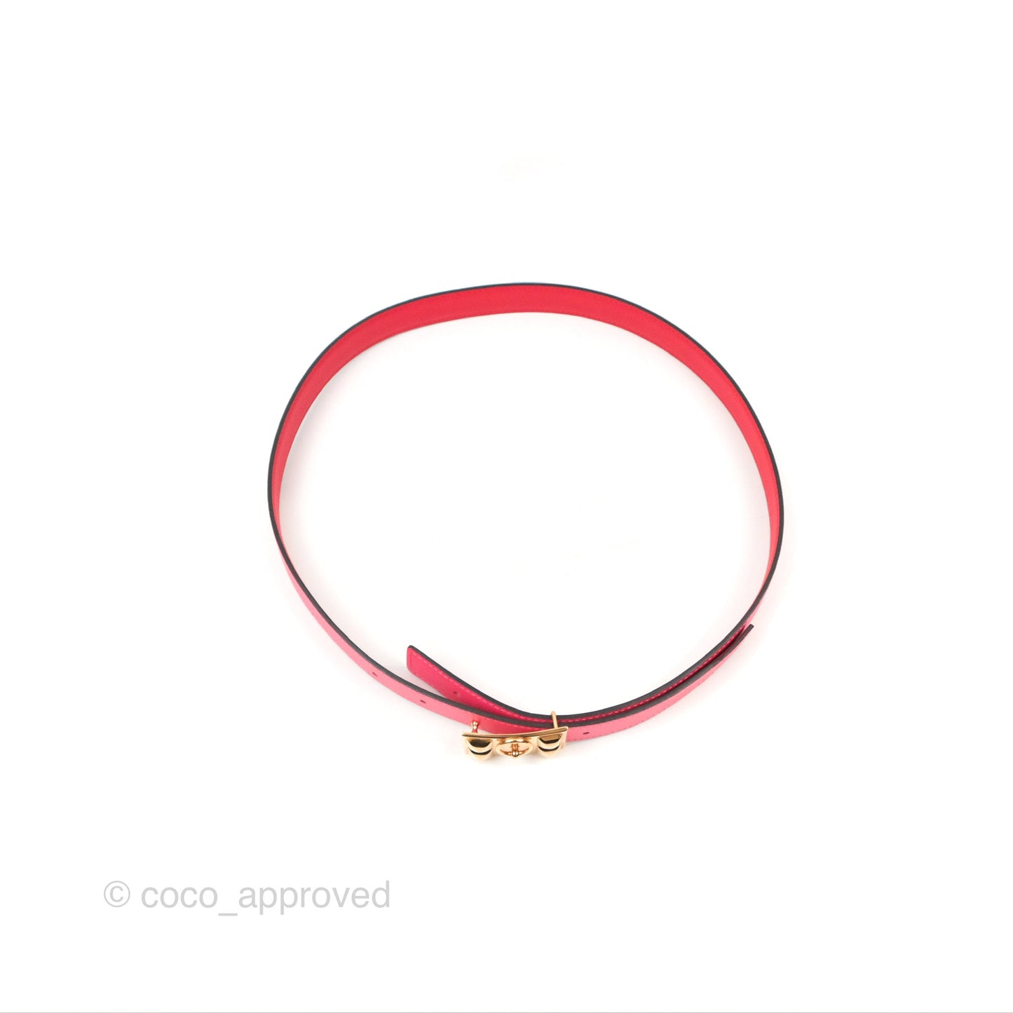Hermes Collier de Chien Reversible Swift Pink Red Gold Hardware Size 80