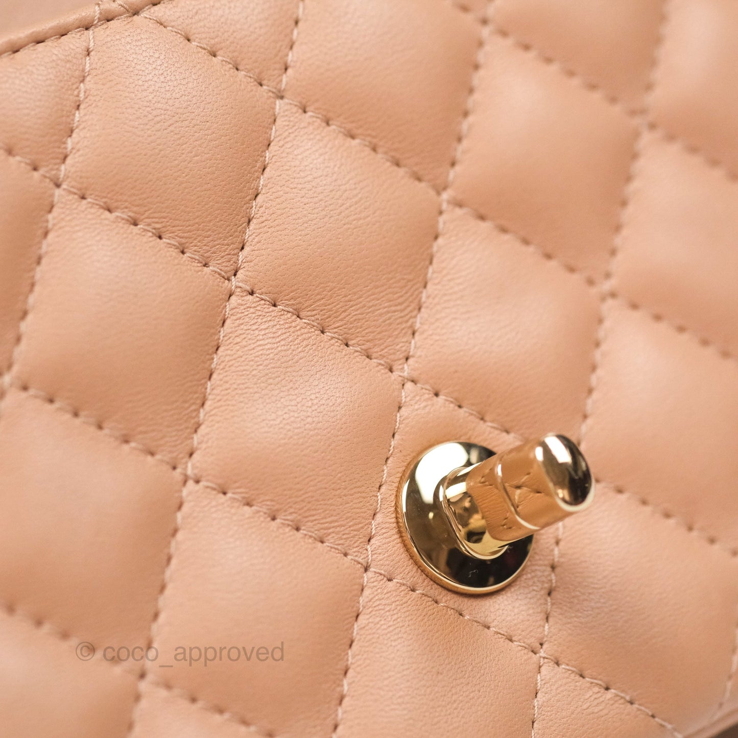 Chanel Quilted Mini Rectangular Flap Beige Lambskin Gold Hardware
