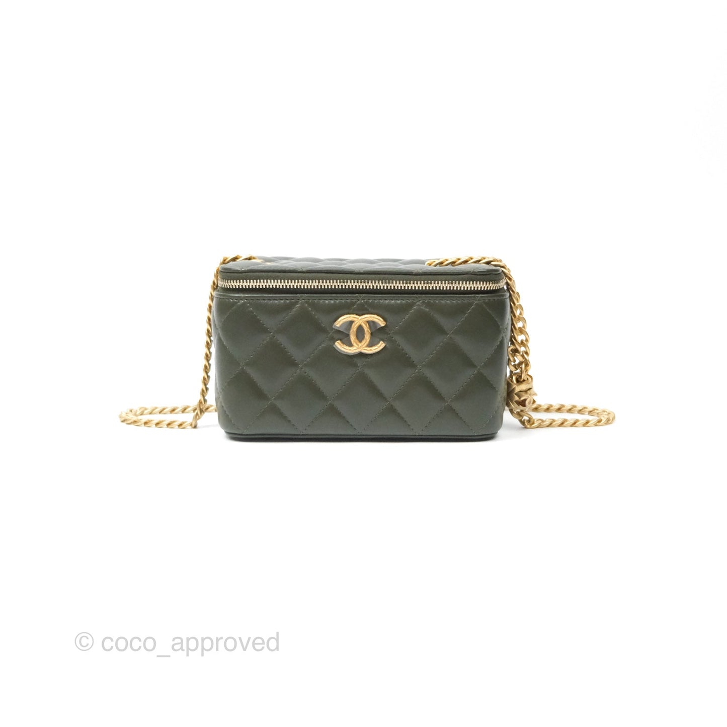 Chanel All Slide Vanity with Adjustable Chain Dark Olive Green Lambskin Aged Gold Hardware