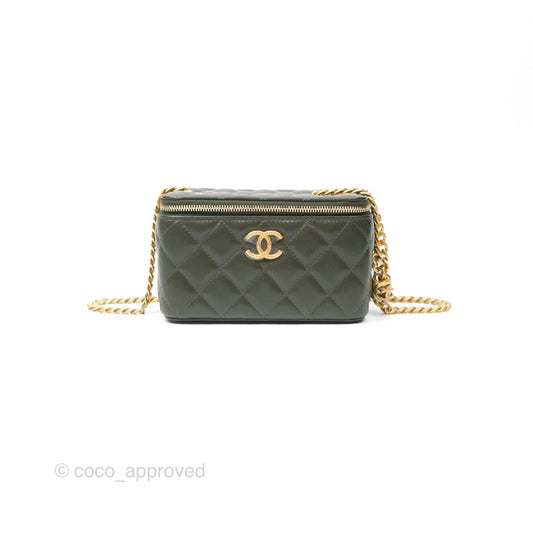 Chanel All Slide Vanity with Adjustable Chain Dark Olive Green Lambskin Aged Gold Hardware
