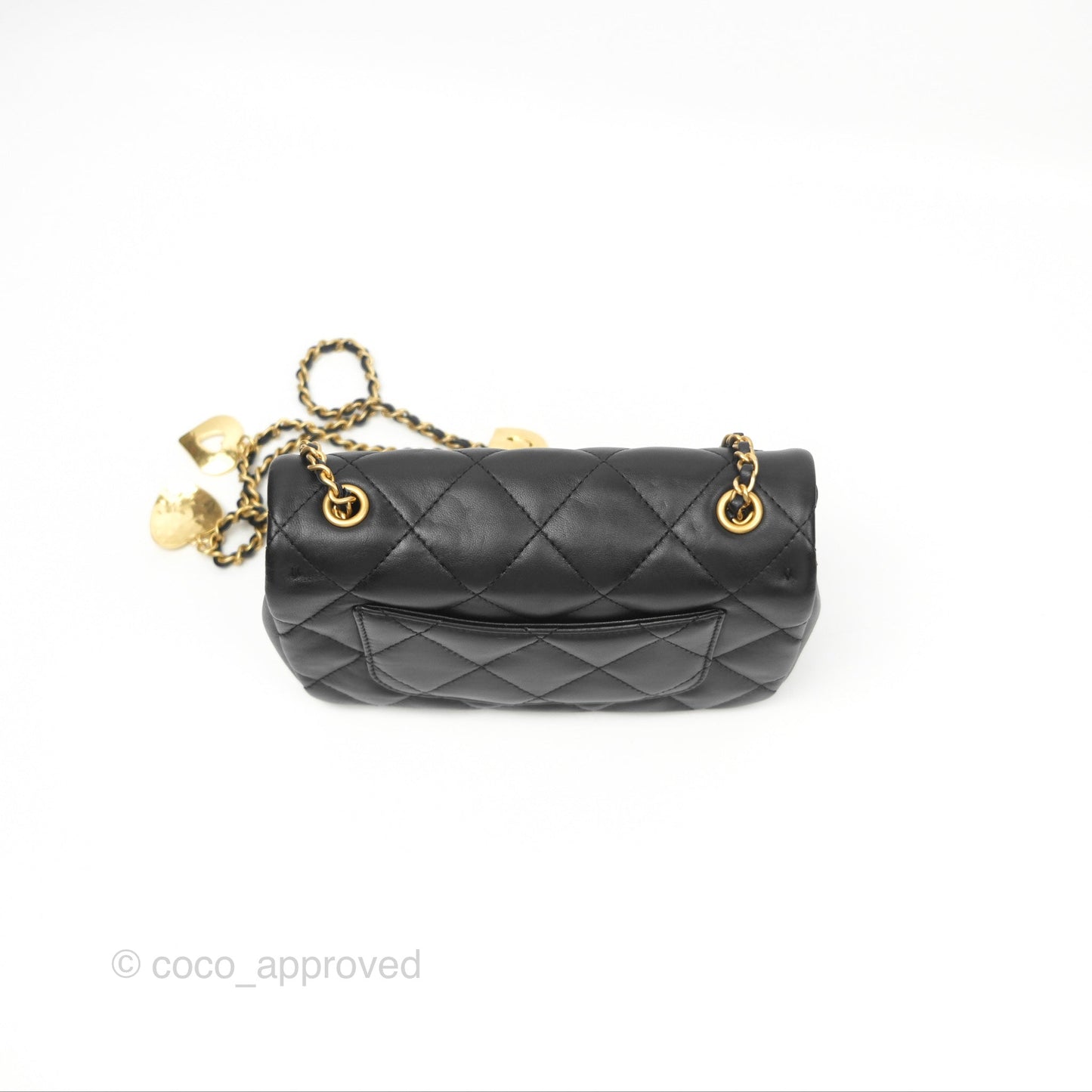 Chanel Mini Flap Bag With Heart CC Charm Black Lambskin Aged Gold Hardware
