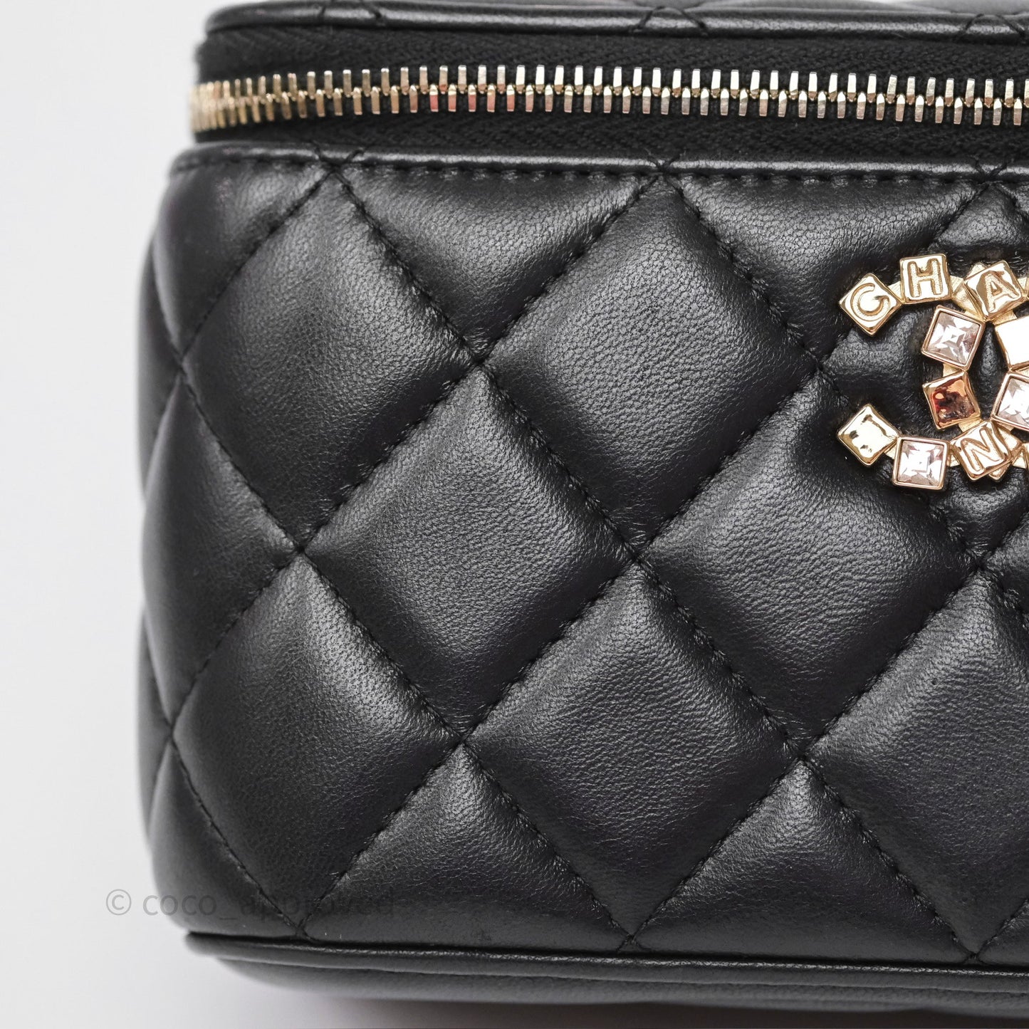 Chanel Crystals Top Handle Vanity Rectangular Black Lambskin Gold Hardware