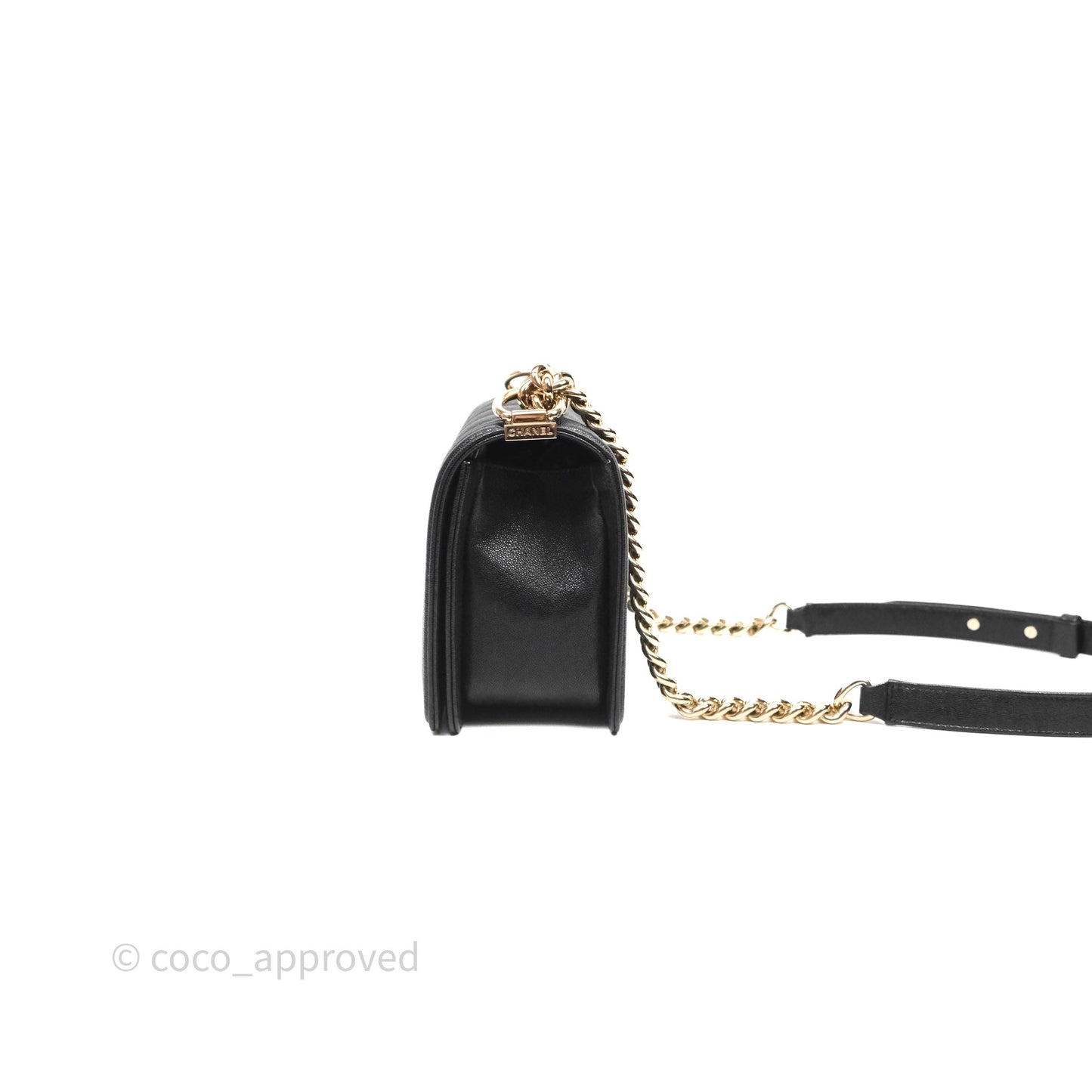 Chanel Medium Boy Chevron Black Caviar Light Gold Hardware