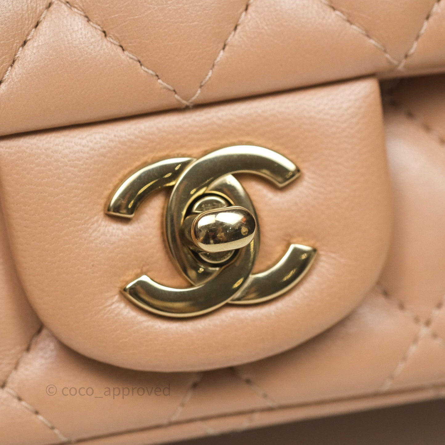 Chanel Mini Square Flap Quilted Beige Lambskin Gold Hardware