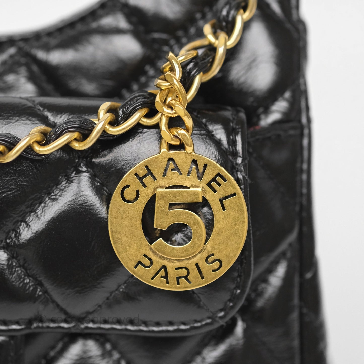 Chanel Small Hobo Black Shiny Crumpled Calfskin Aged Gold Hardware 23C