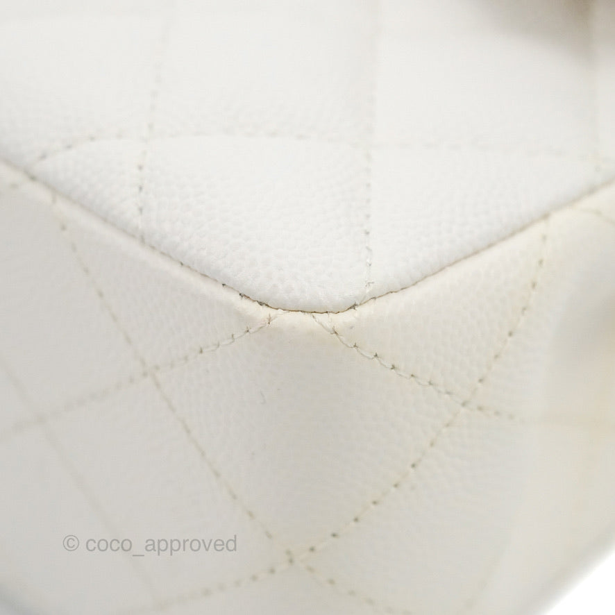Chanel Small Classic Quilted Flap White Caviar Gold Hardware