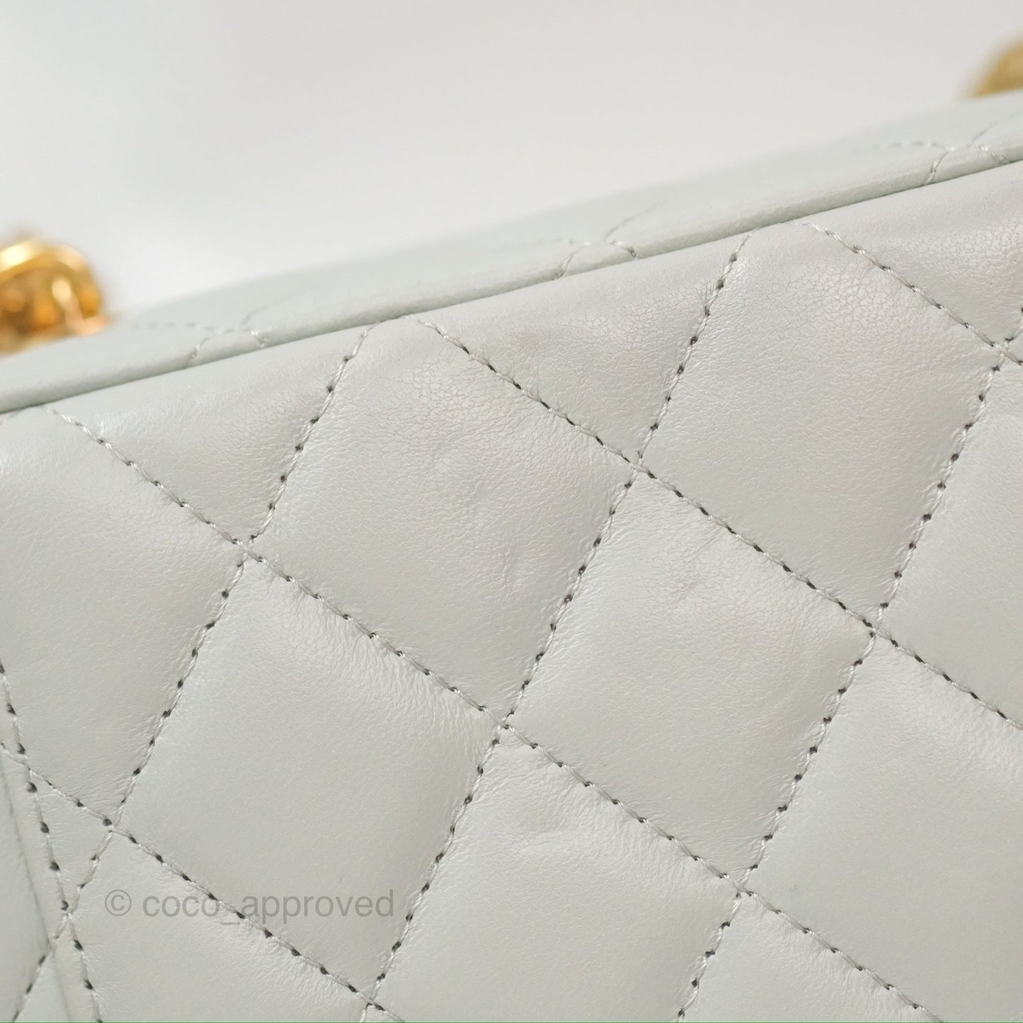 Chanel Quilted Vanity Rectangular with Chain Grey Blue Lambskin Gold Hardware