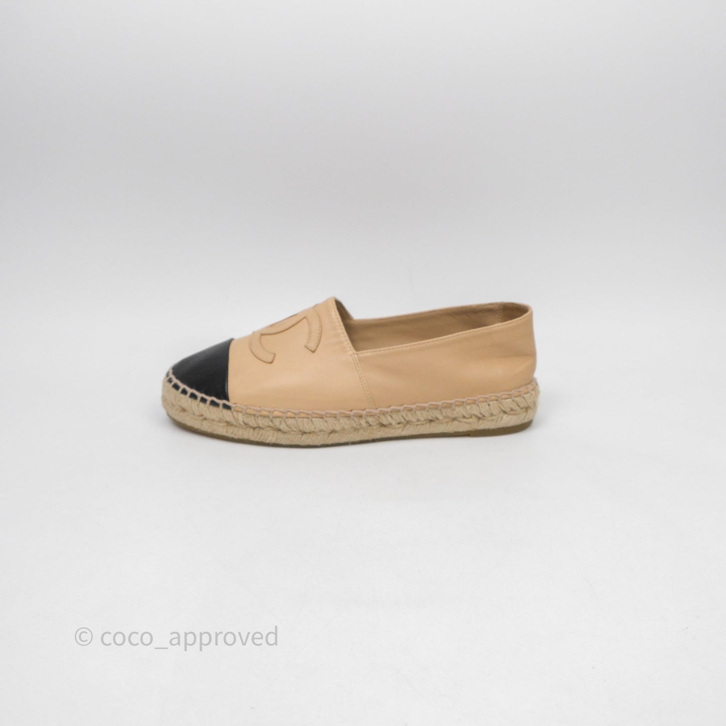 Chanel CC Espadrilles Beige Black Lambskin Size 37