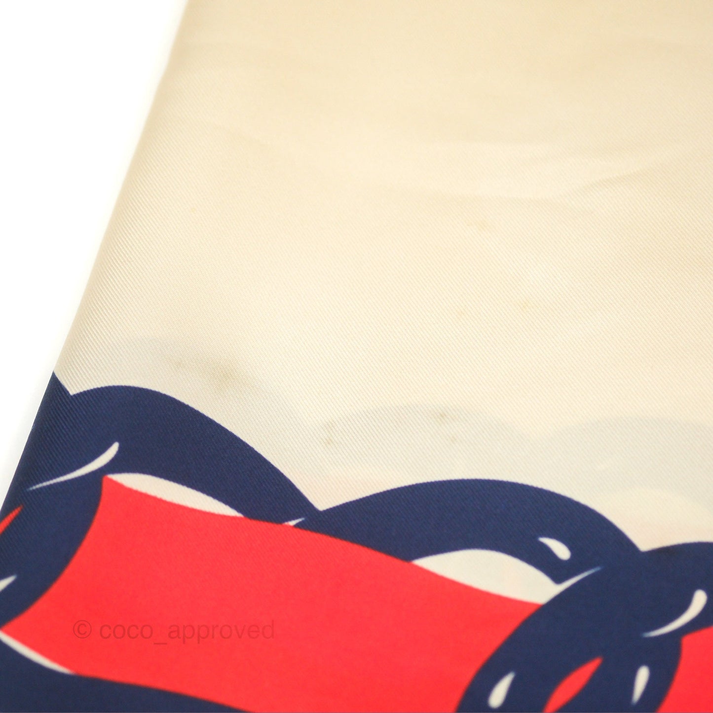 Chanel Square Silk Scarf Ivory/ Red/ Navy