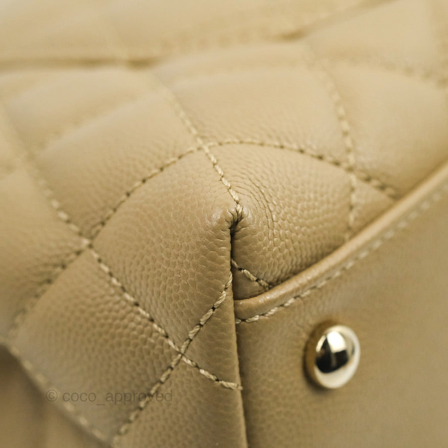 Chanel Small Coco Handle Quilted Dark Beige Caviar Gold Hardware Lizard Handle