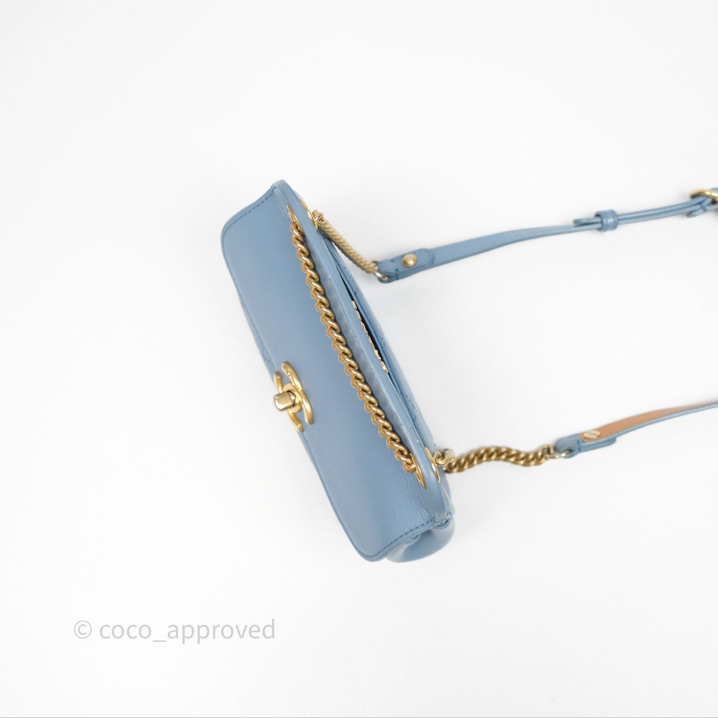 Chanel Curved Flap Bag Blue Lambskin Aged Gold Hardware