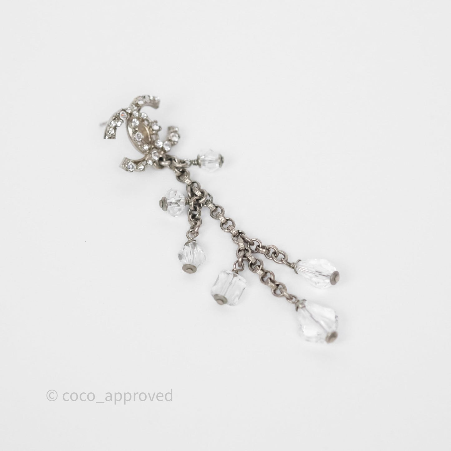 Chanel Crystal CC Drop Earrings Ruthenium Tone 18S