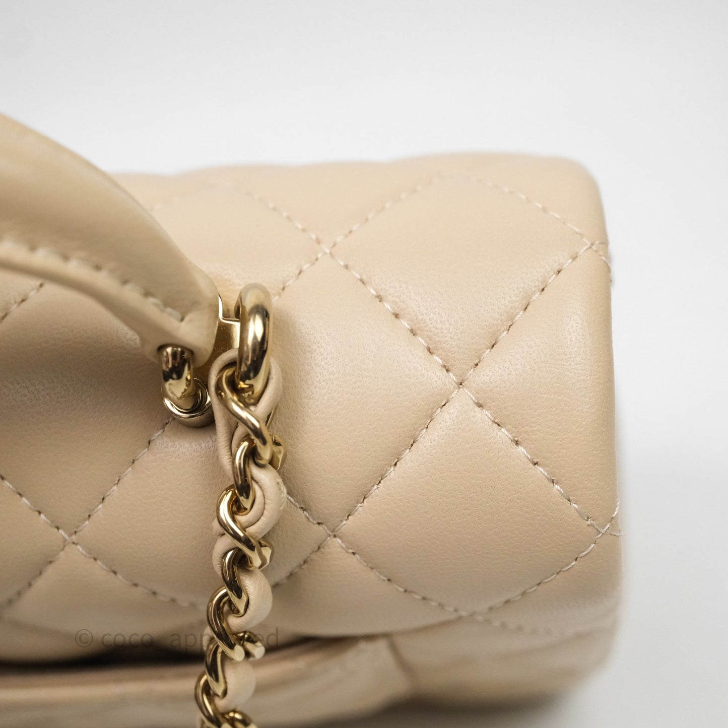 Chanel Top Handle Mini Rectangular Flap Beige Lambskin Shiny Gold Hardware