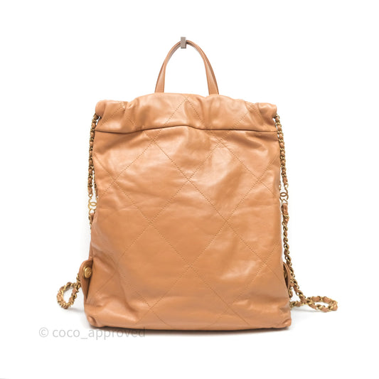 Chanel 22 Small Backpack Camel Shiny Calfskin Gold Hardware