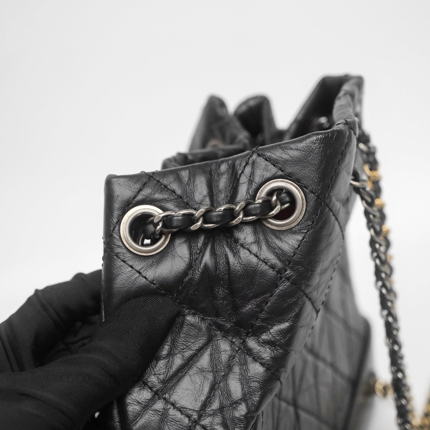 Chanel Small Gabrielle Backpack Quilted Black Aged Calfskin