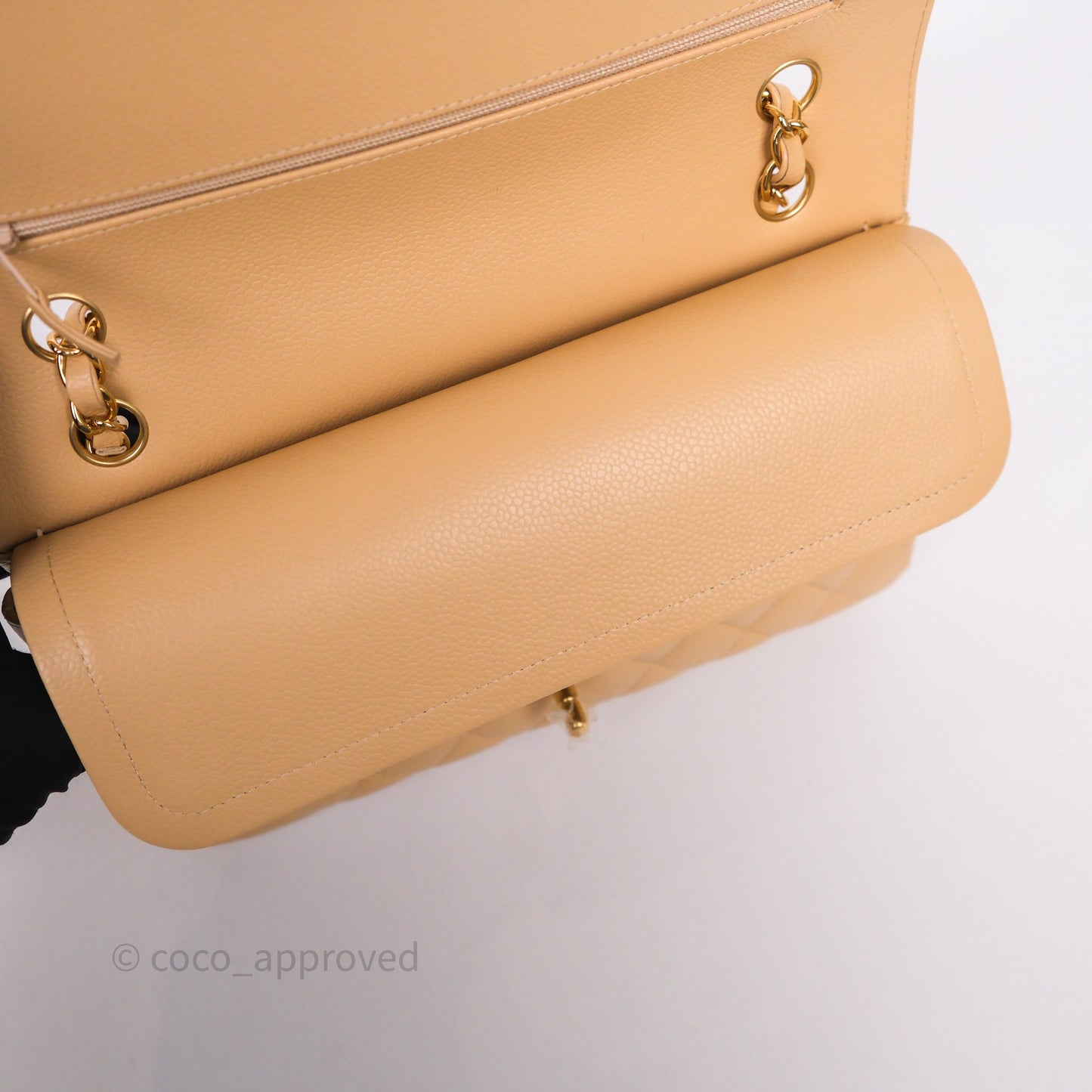 Chanel Classic M/L Medium Flap Quilted Beige Caviar Gold Hardware