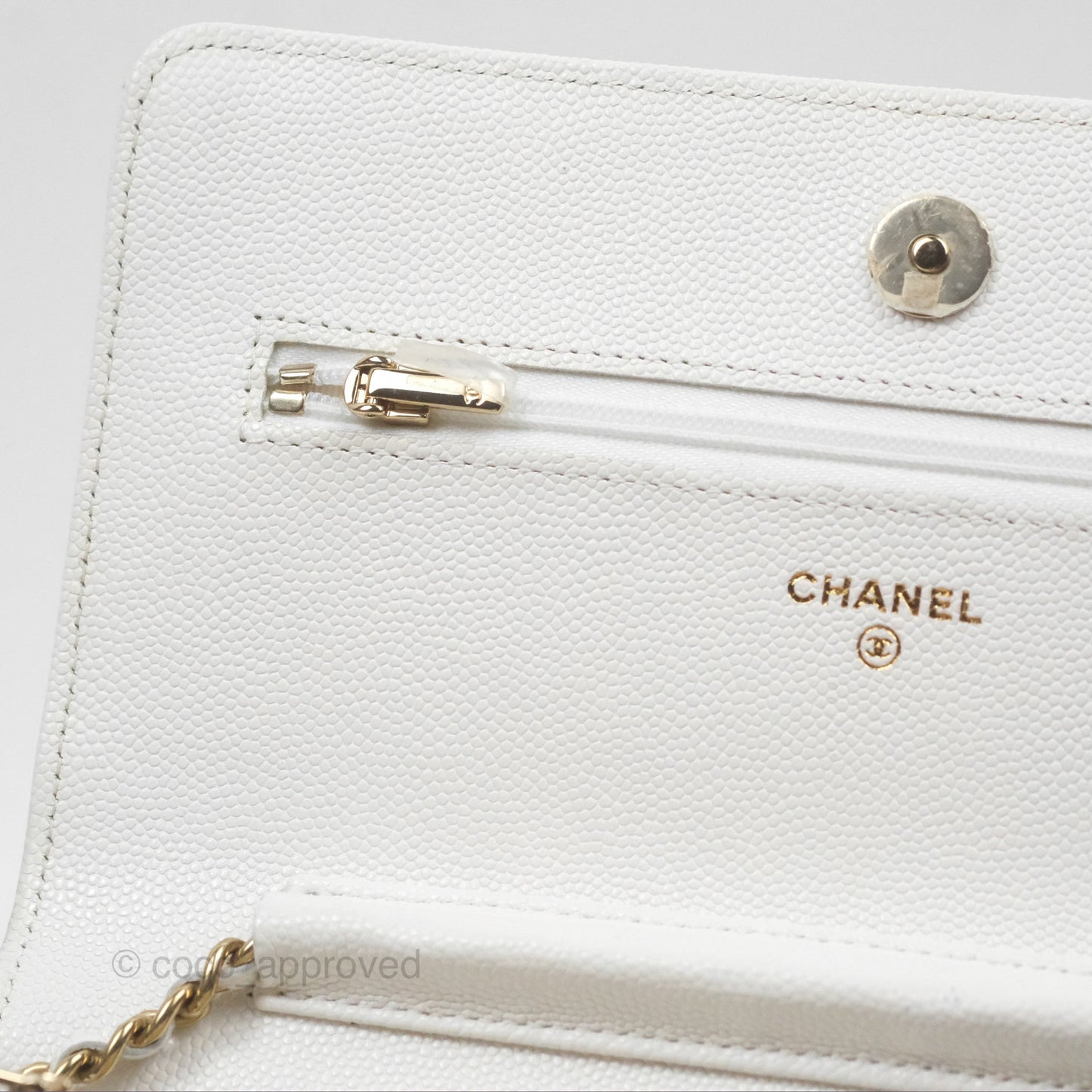 Chanel Quilted Classic Wallet on Chain WOC White Caviar Gold Hardware