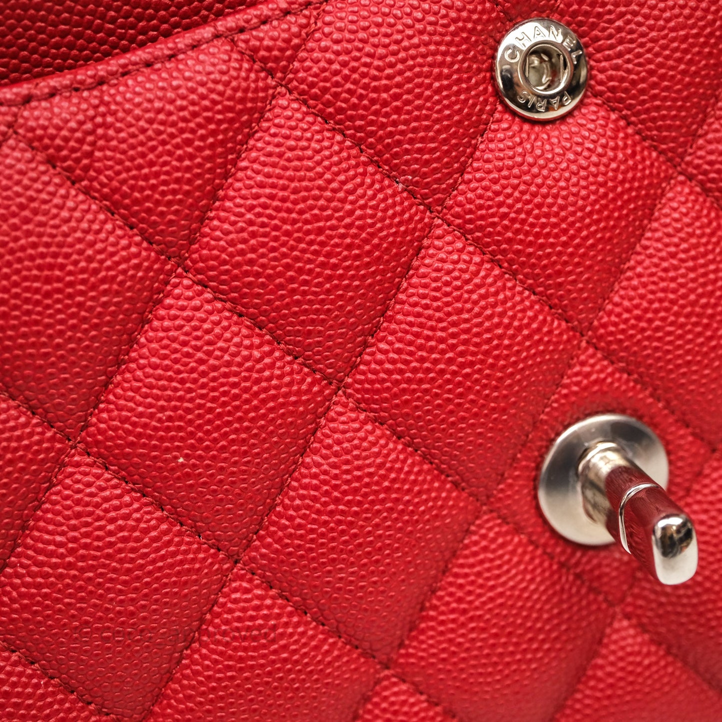 Chanel Classic M/L Medium Flap Quilted Red Caviar Silver Hardware