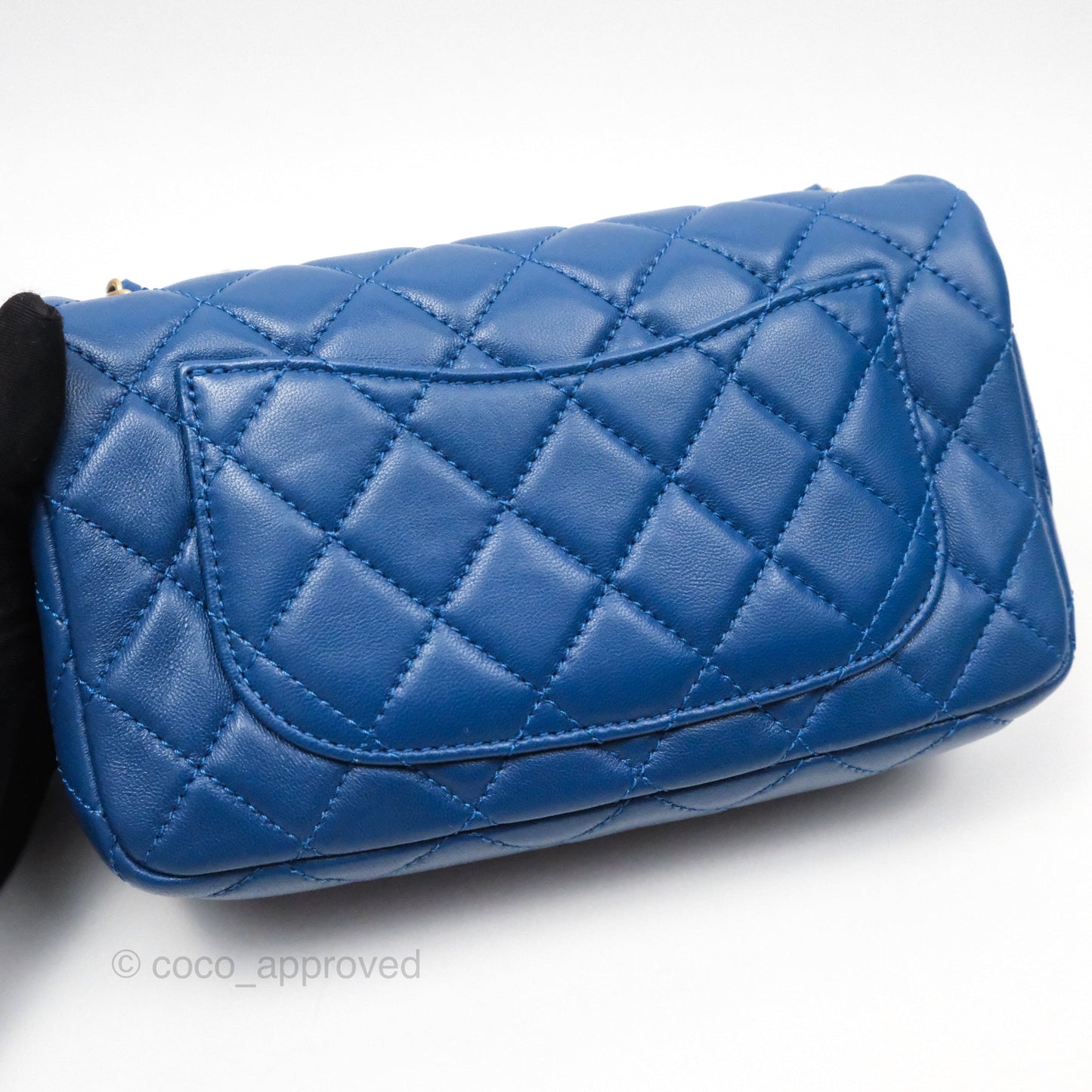 Chanel Mini Rectangular Pearl Crush Blue Lambskin Aged Gold Hardware