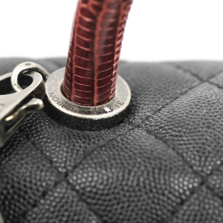 Chanel Medium Coco Handle Quilted Black Caviar Lizard Handle Ruthenium Hardware