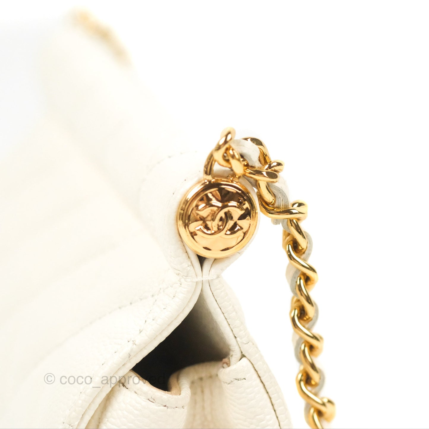 Chanel Clutch with Chain Ivory White Caviar Gold Hardware 22K
