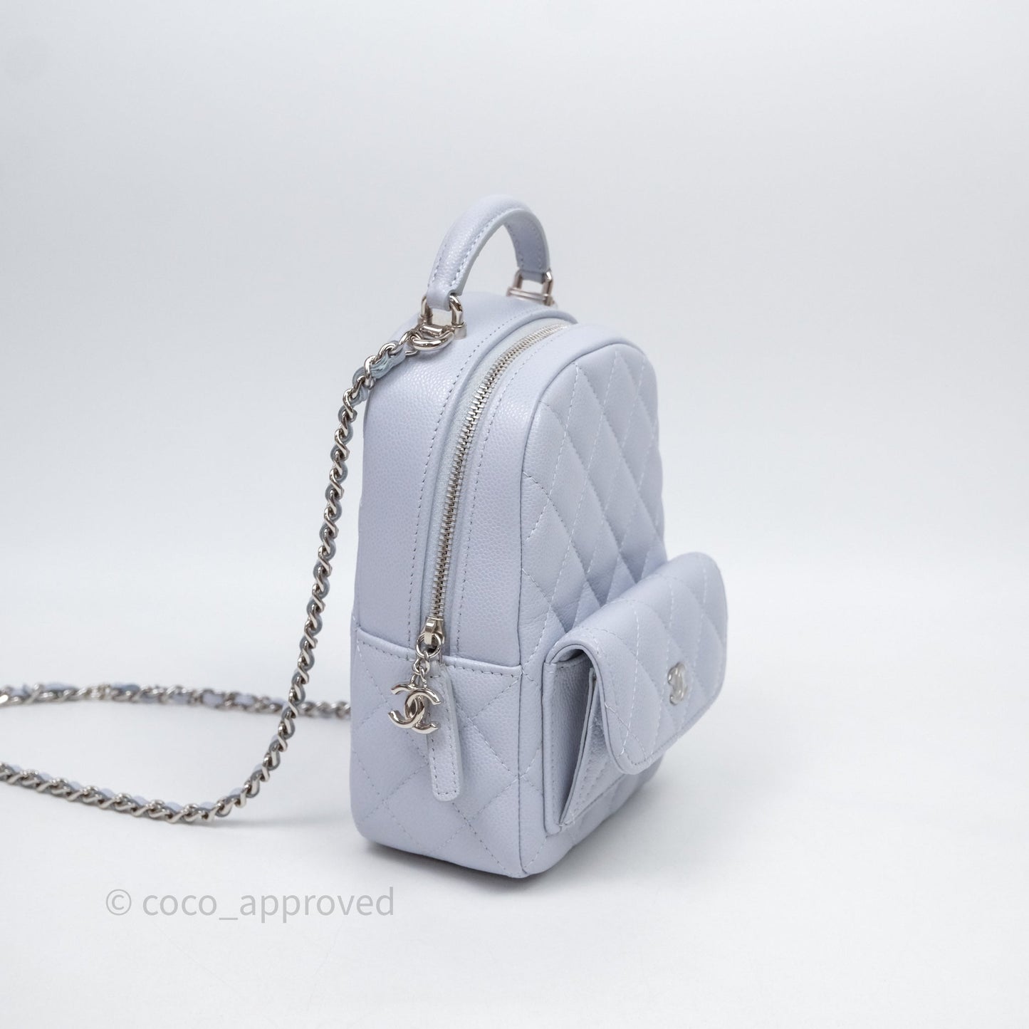 Chanel Classic Mini Backpack Light Blue Caviar Silver Hardware