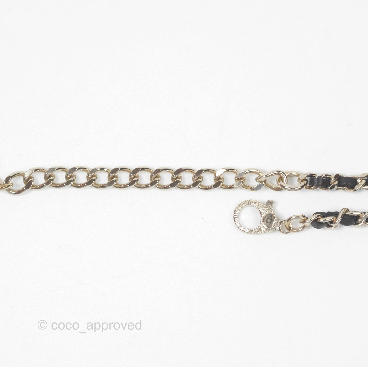 Chanel Crystal CC Pearl Braided Black Leather Drop Necklace Gold Tone 21B