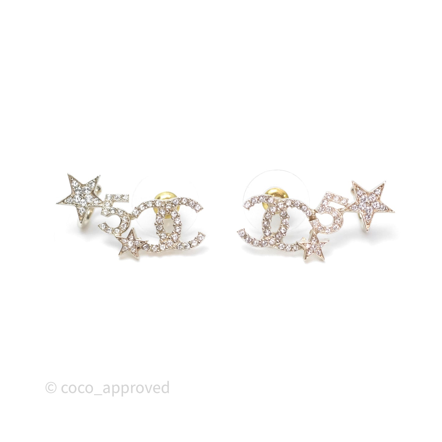 Chanel Crystal CC Star No5 Earrings Ear Clip Gold Tone 22S