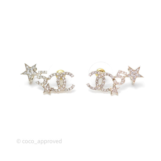 Chanel Crystal CC Star No5 Earrings Ear Clip Gold Tone 22S