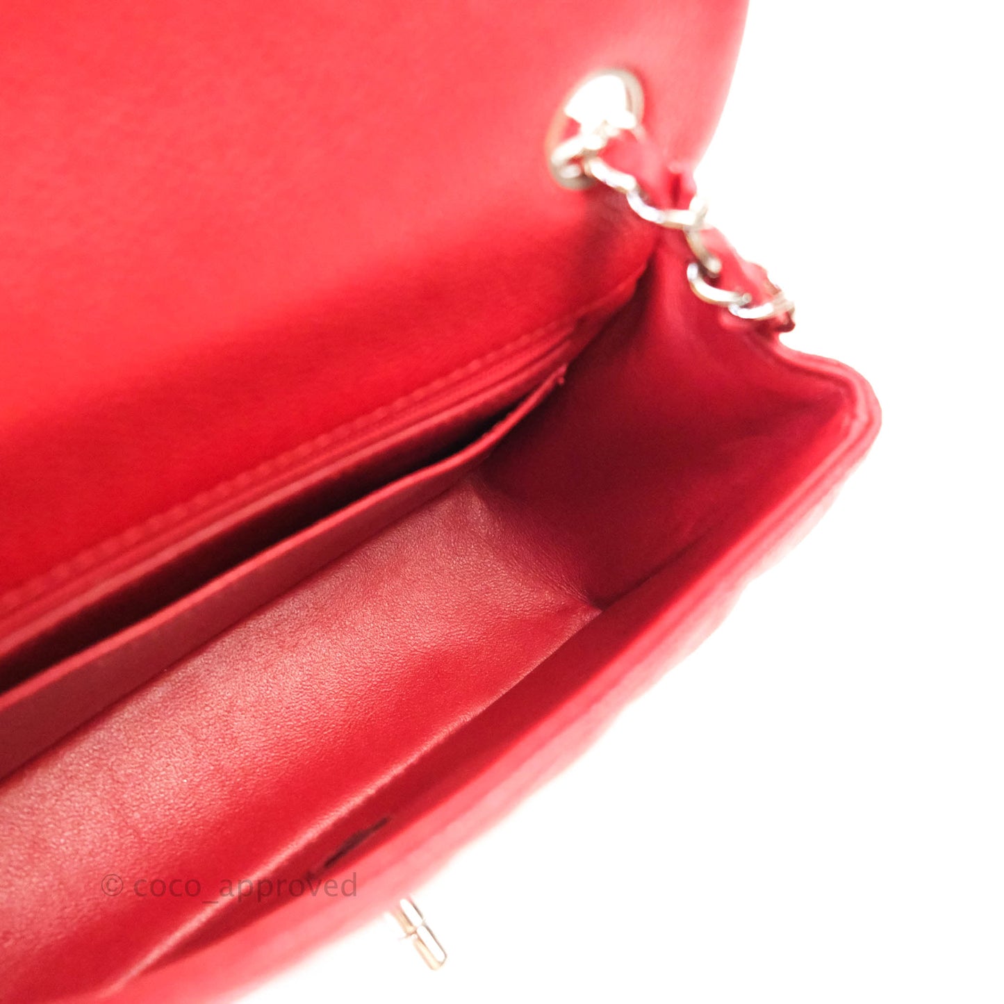 Chanel Classic Quilted Mini Rectangular Flap Red Caviar Silver Hardware