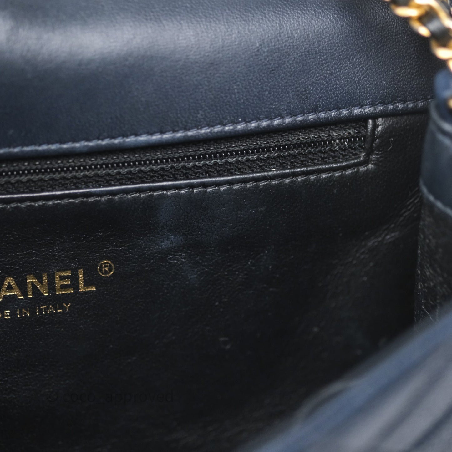 Chanel Small CC Filigree Flap Quilted Navy Black Caviar Aged Gold Hardware