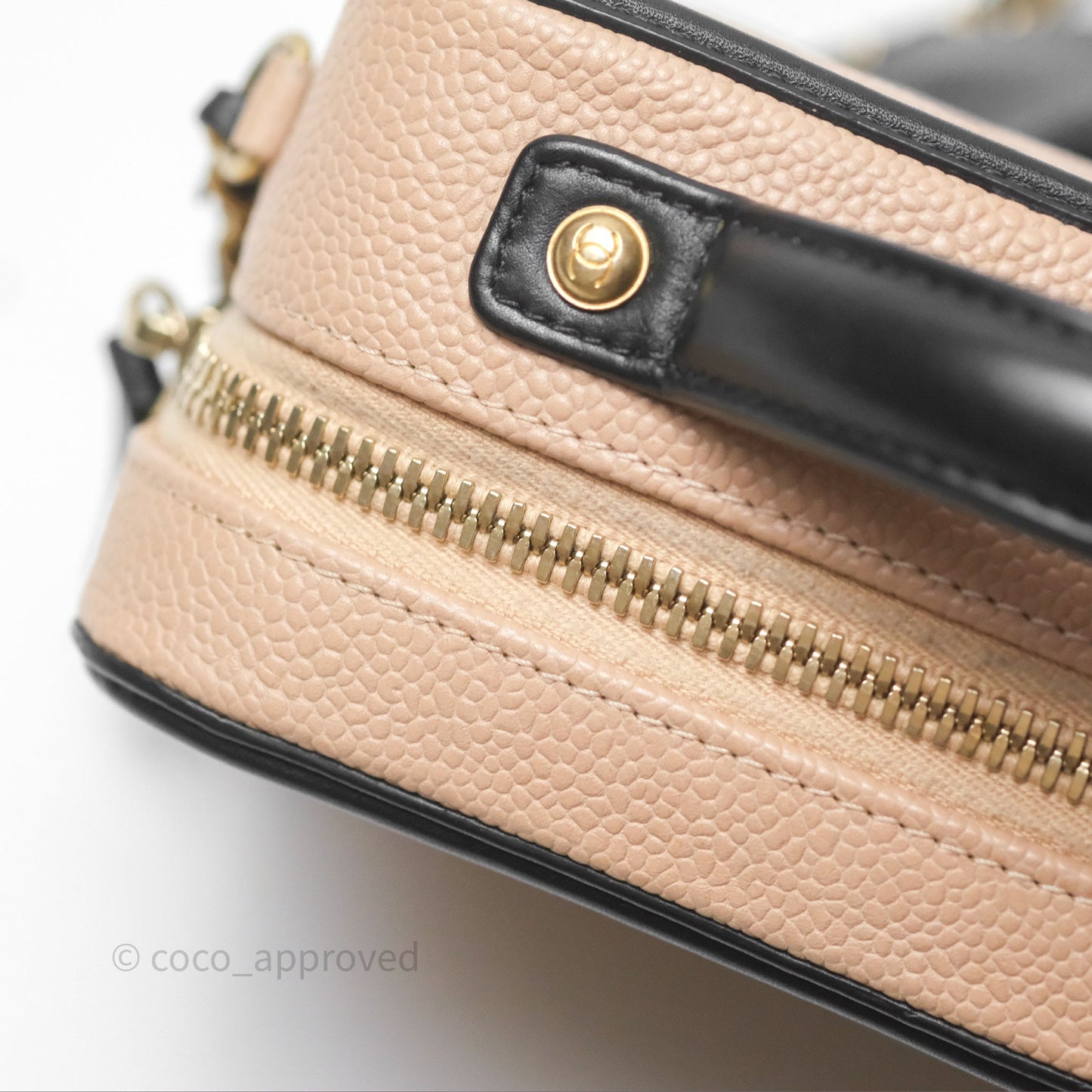 Chanel Quilted Small CC Filigree Vanity Case Beige Black Caviar Gold Hardware