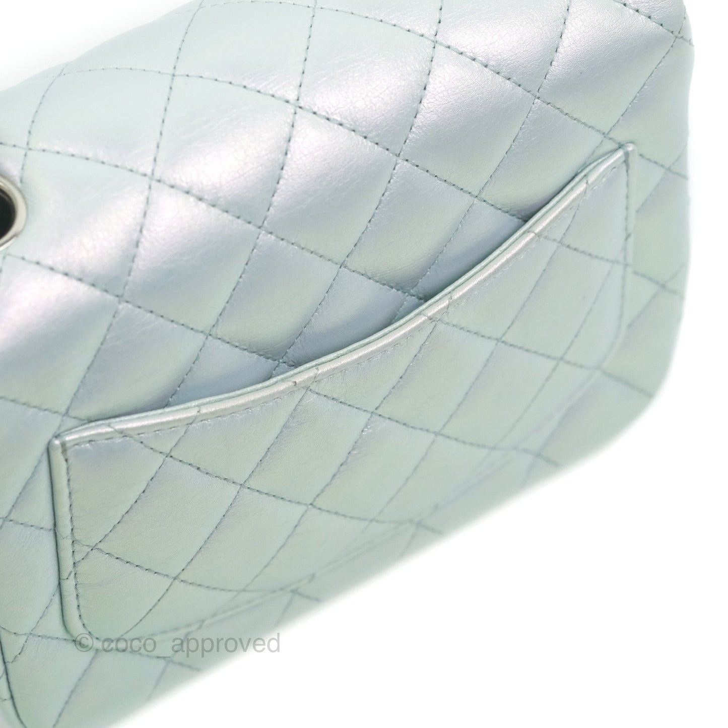 Chanel Mini Square Quilted Iridescent Icy Blue Silver Hardware