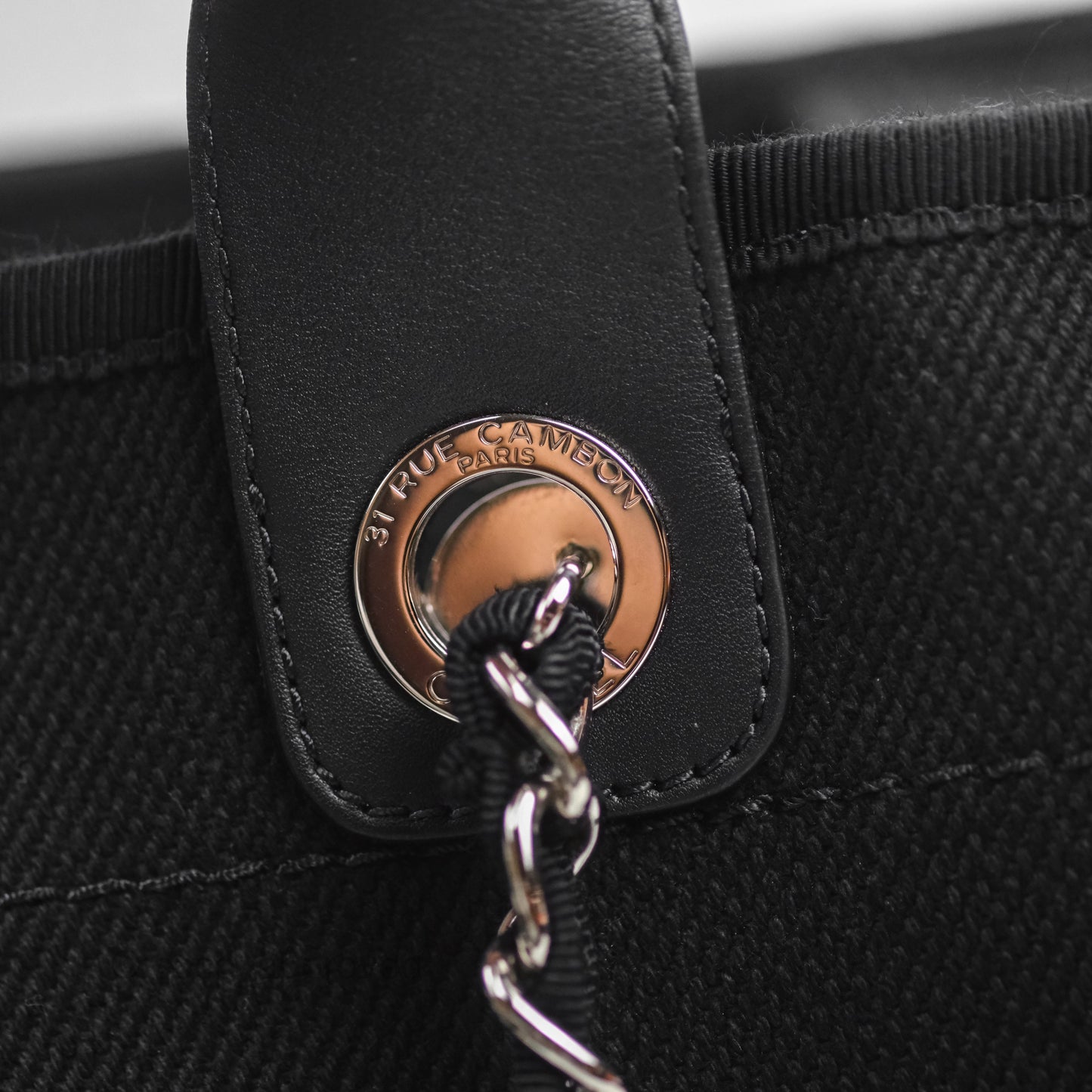 Chanel Medium Deauville Black Canvas Imitation Pearl