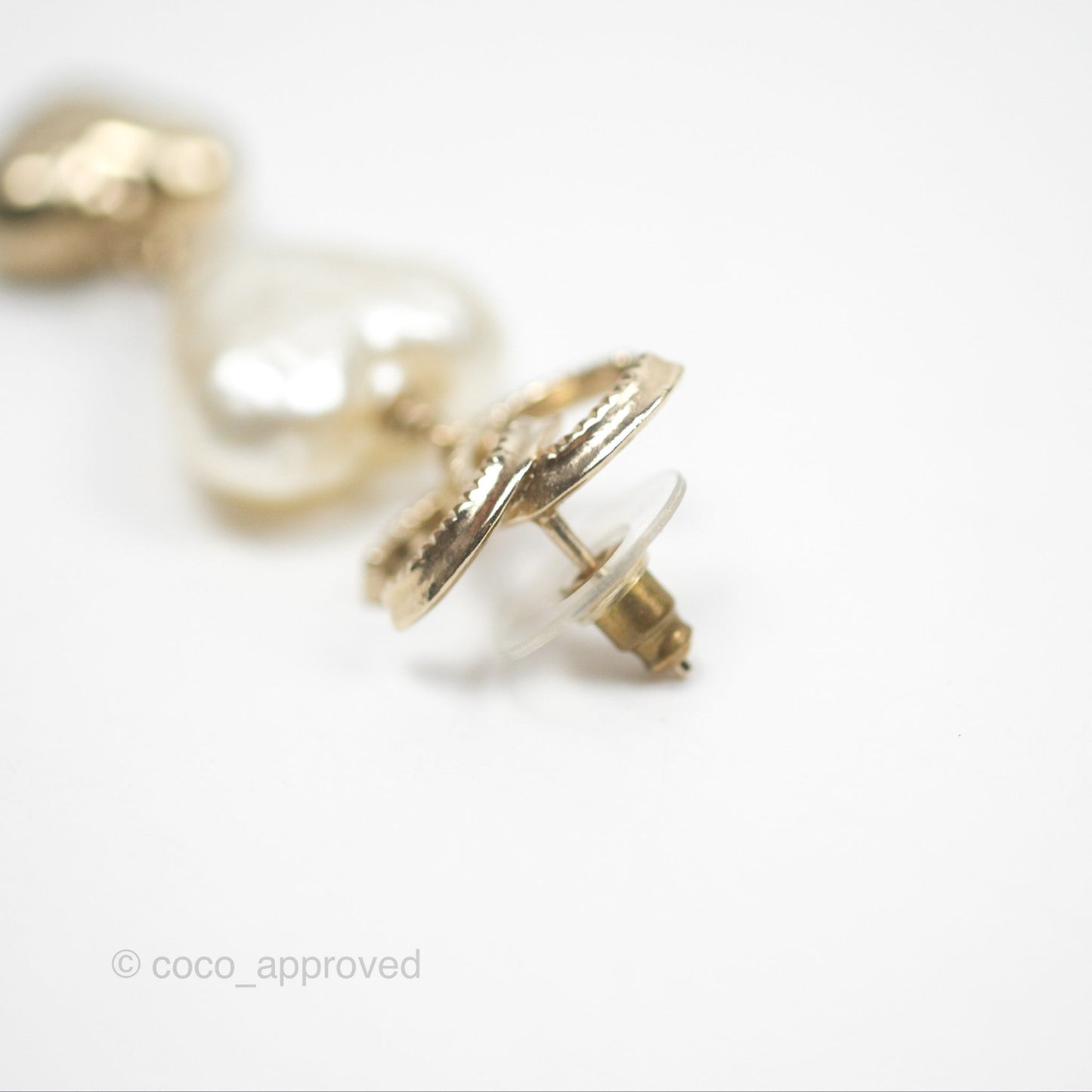Chanel CC Pearl Heart Drop Earrings Gold Tone 22C