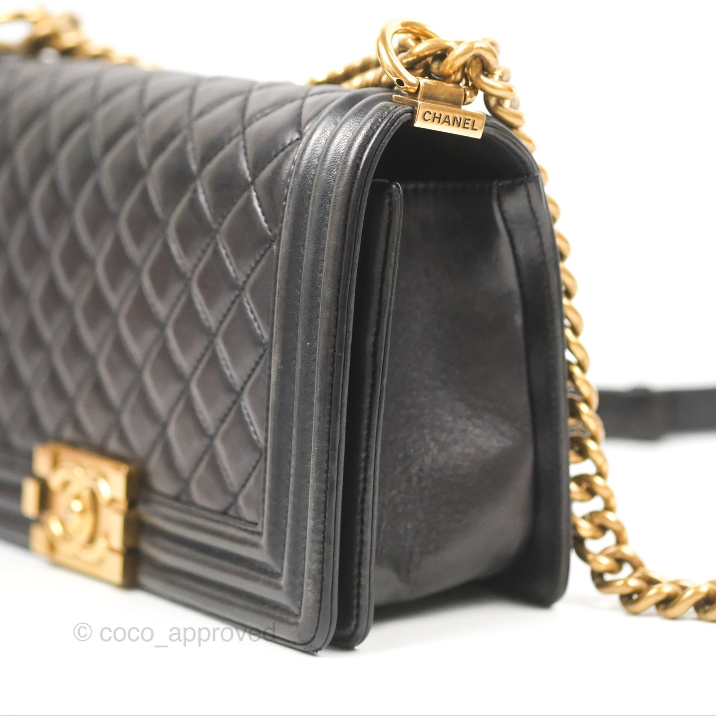 Chanel Quilted Medium Boy Black Lambskin Aged Gold Hardware