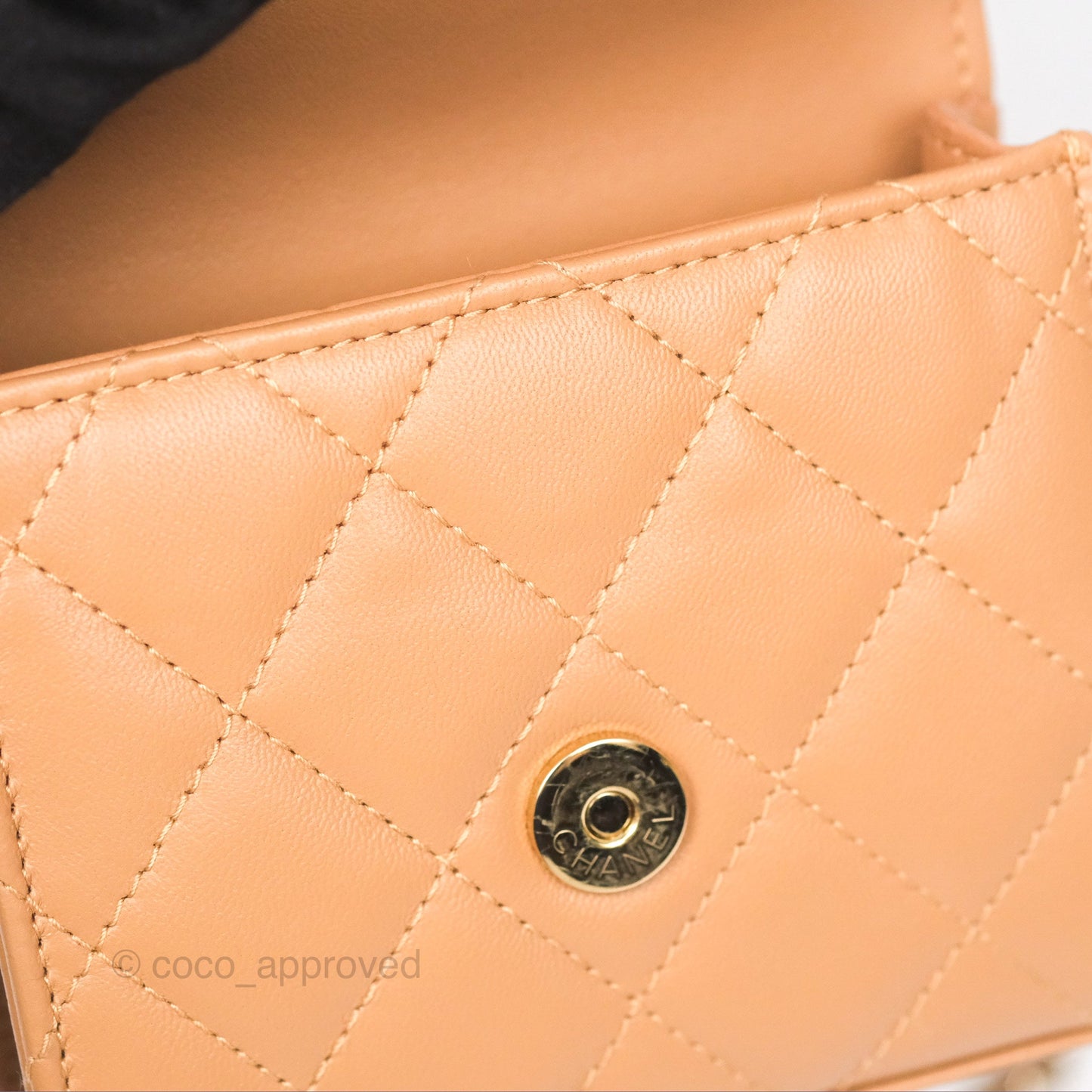 Chanel Mini Handle Clutch With Chain Caramel Lambskin Gold Hardware
