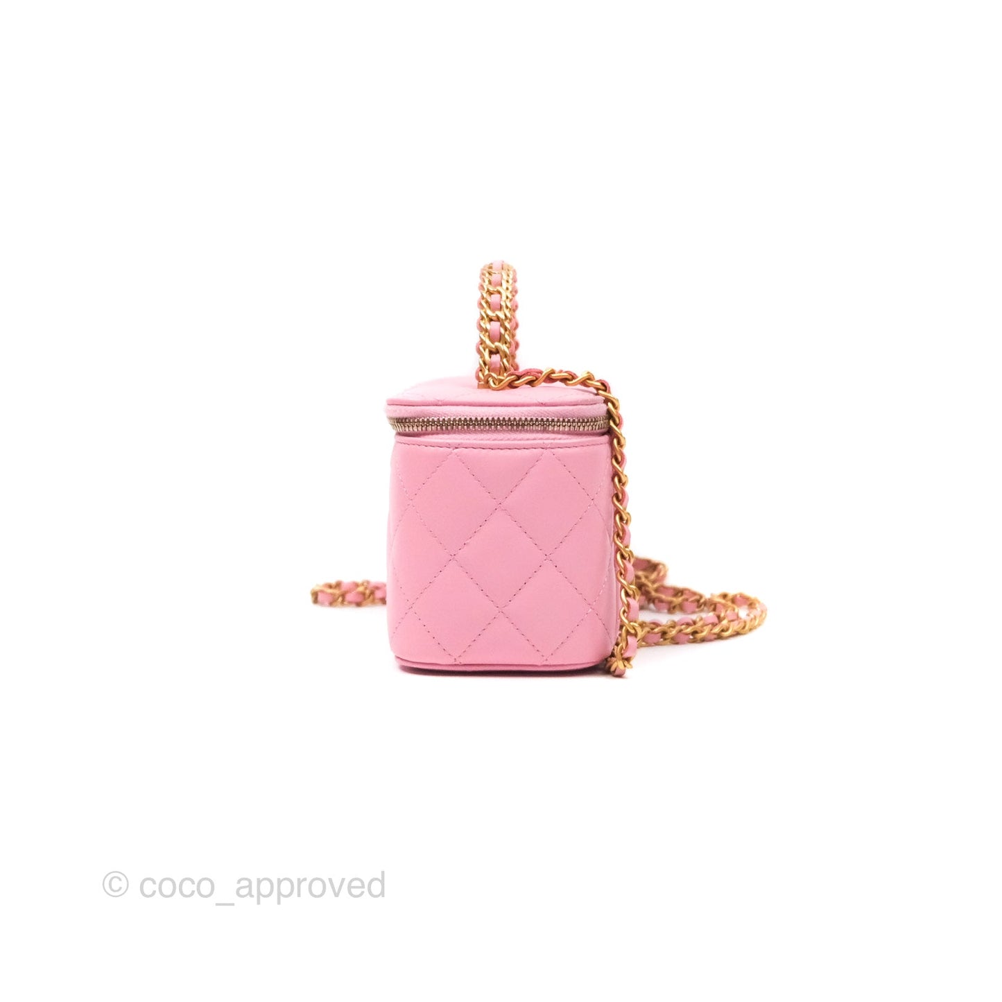 Chanel Vanity Rectangular with Top Handle Pink Lambskin Aged Gold Hardware