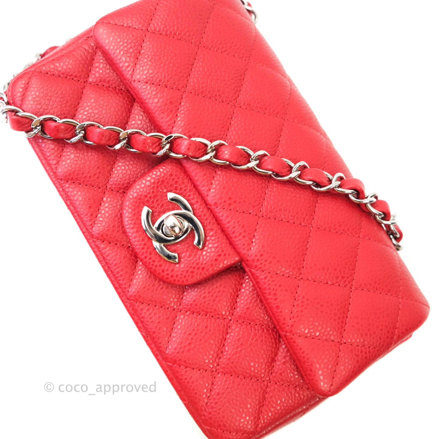 Chanel Classic Quilted Mini Rectangular Flap Red Caviar Silver Hardware