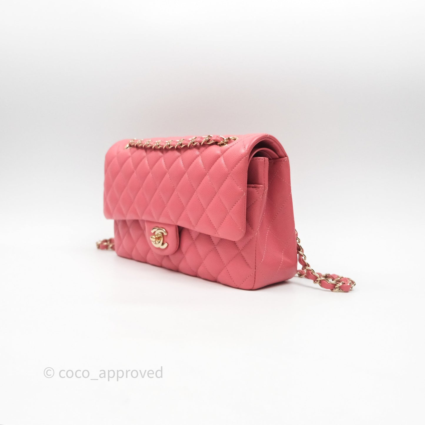 Chanel Classic M/L Medium Flap Quilted Pink Caviar Gold Hardware